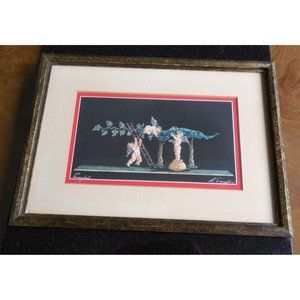 Signed Vintage Pompeii Fresco Gouache Painting of Cherubs Harvesting Grapes